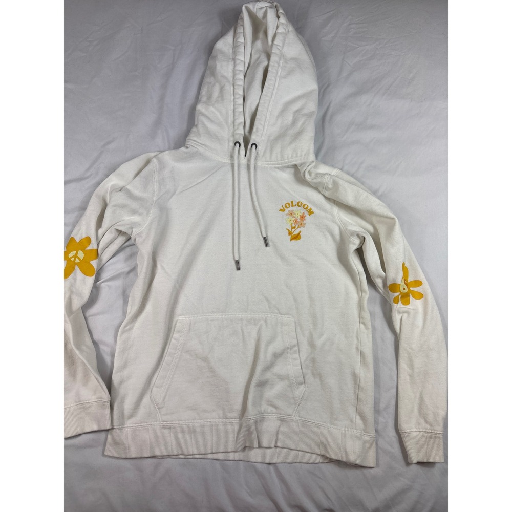 Volcom Stone White Floral Graphic Hoodie Womens XS Peace Pullover Sweatshirt